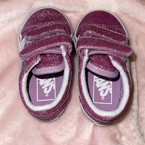 Vans Old Skool V Glitter Skate Shoe - Baby / Toddler - Lilac - Picture 13 of 16